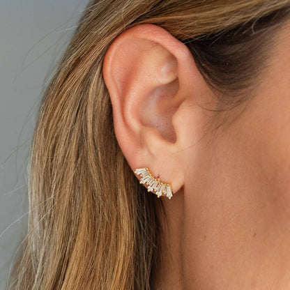 Curved Baguette Studs On Velvet Gift Tag