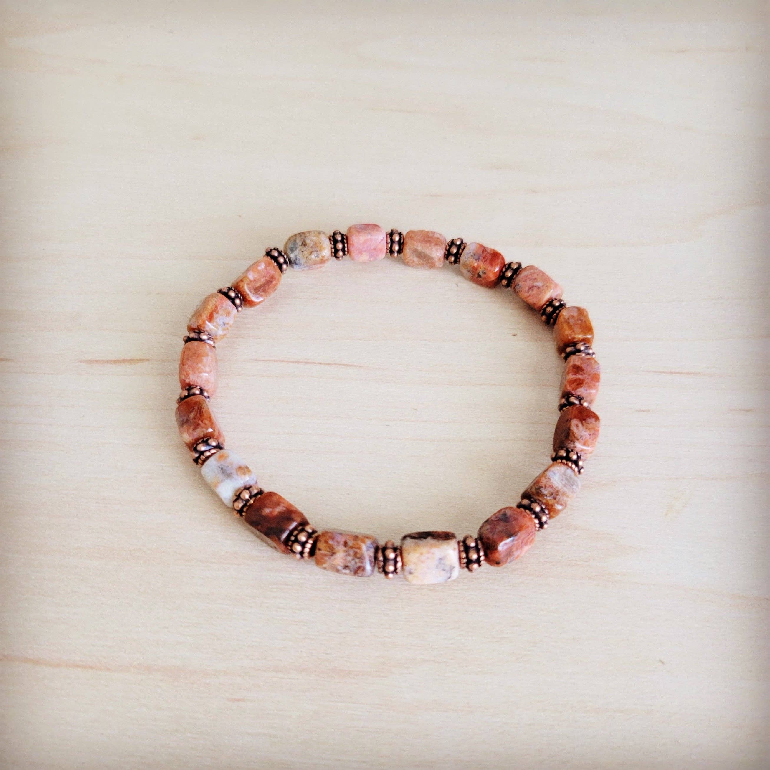 Genuine Regalite and Copper Stretch Beaded Bracelet Earth