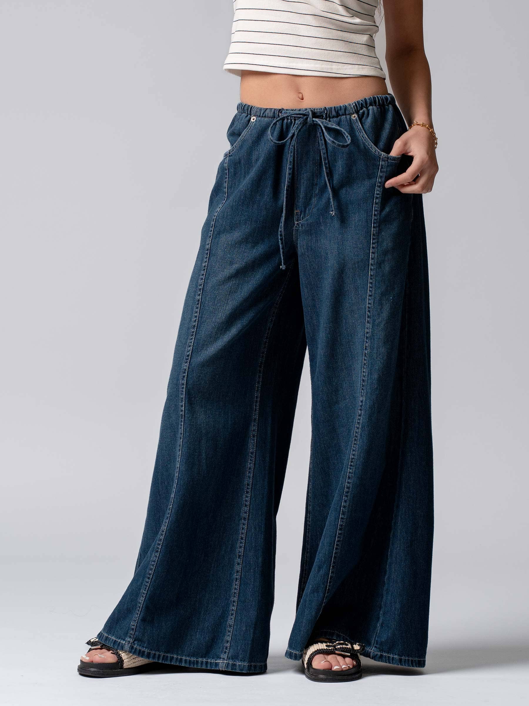 Dayton Wide-Leg Drawstring Denim Pants