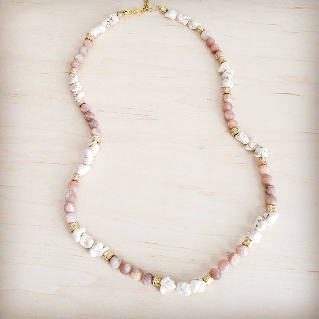 Frosted Sunstone &amp; White Turquoise Long Layering Necklace