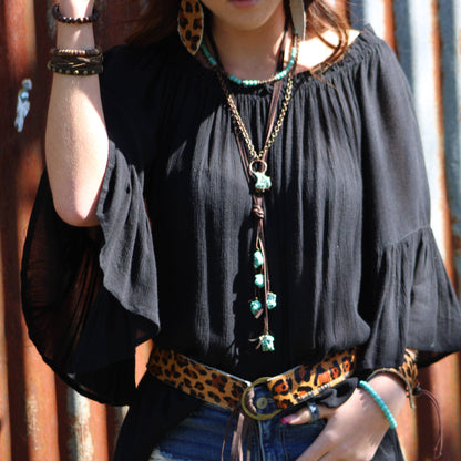 Genuine Leather Lasso Necklace with Turquoise Accents 251r