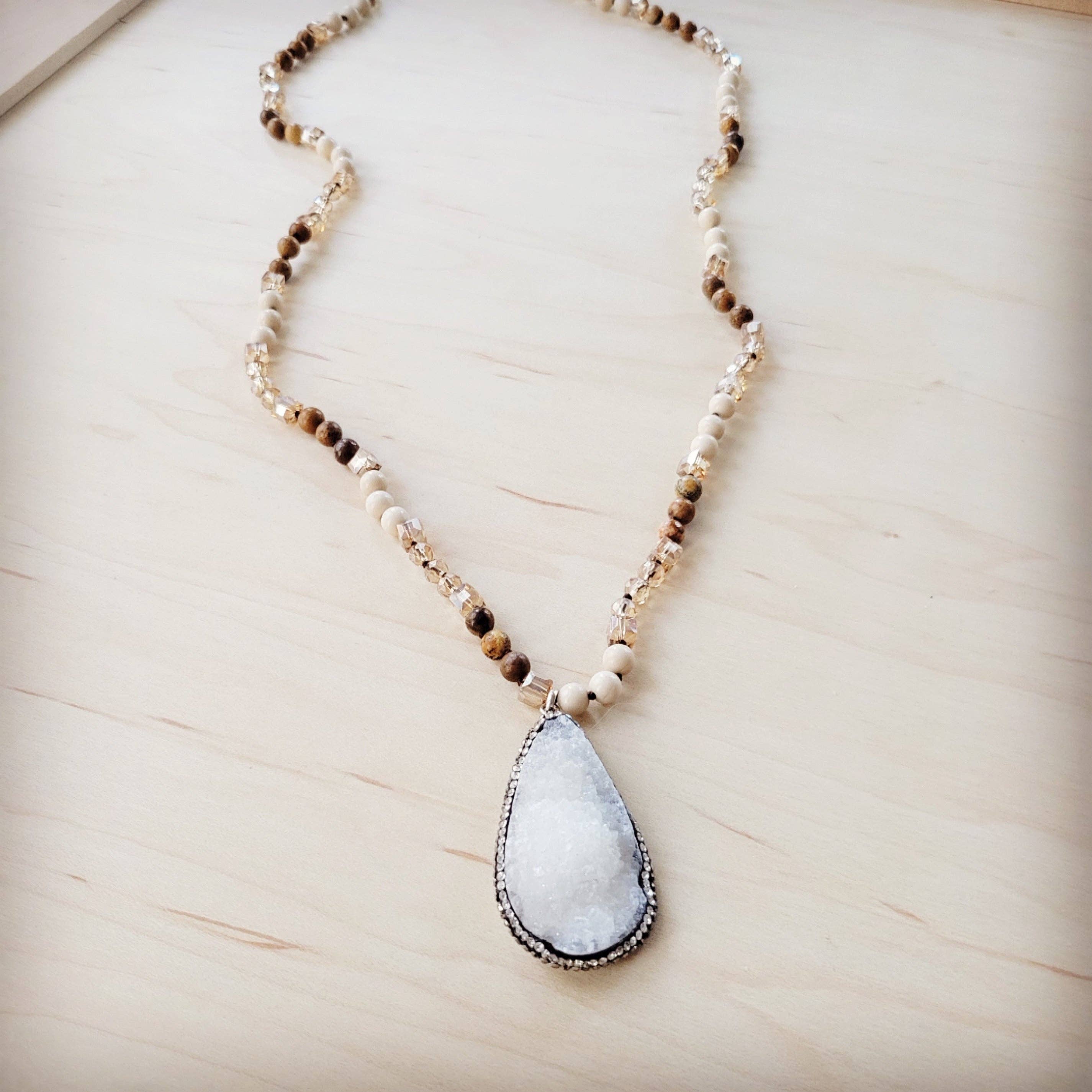 Picture Jasper Beaded Necklace w/ Druzy Pendant