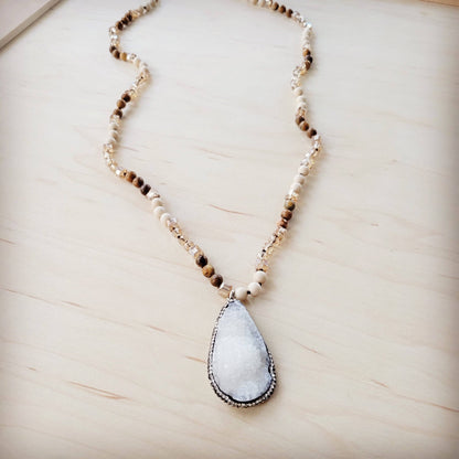 Picture Jasper Beaded Necklace w/ Druzy Pendant