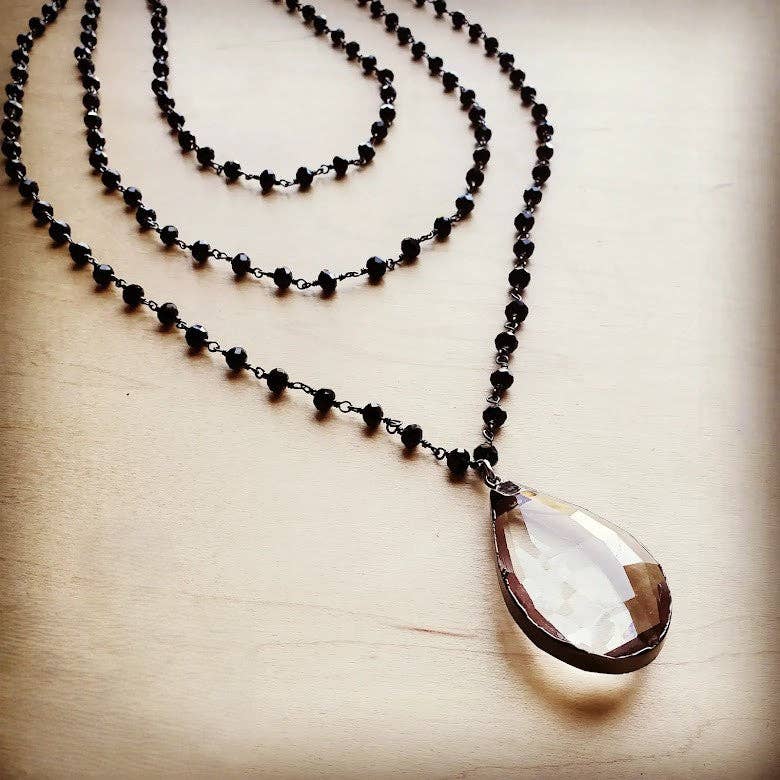 Faceted Glass Beaded Triple Strand Layering Necklace w/ Pendant
