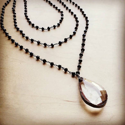 Faceted Glass Beaded Triple Strand Layering Necklace w/ Pendant