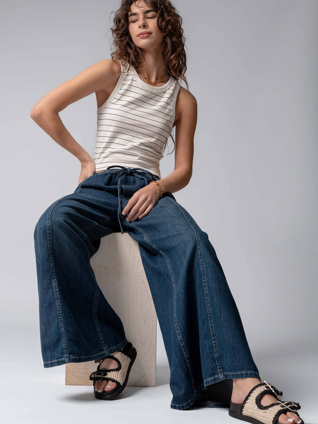 Dayton Wide-Leg Drawstring Denim Pants