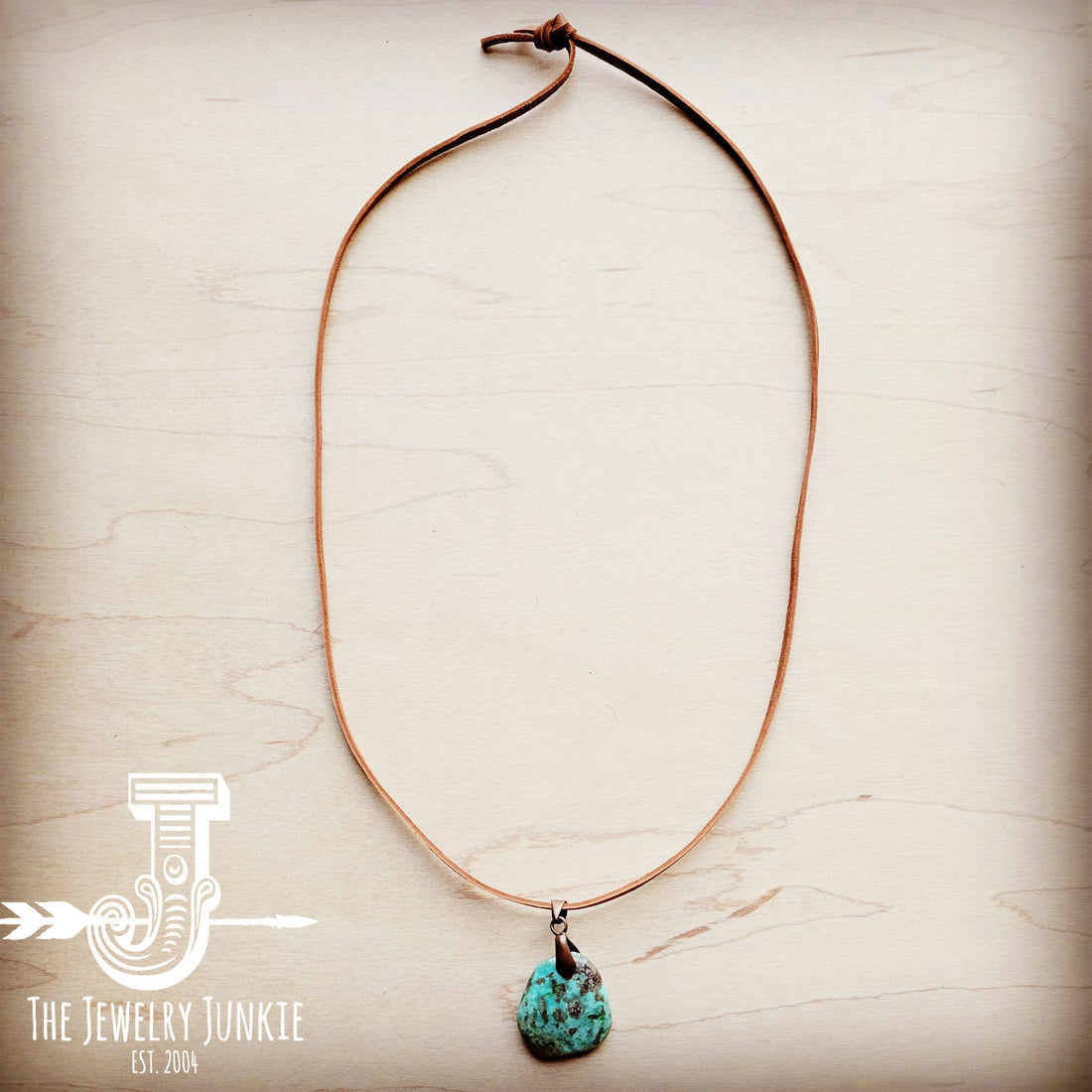 Leather Necklace with Genuine Natural Turquoise Pendant 249q