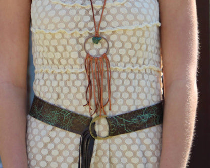 Tan Leather Dream Catcher Necklace with Natural Turquoise