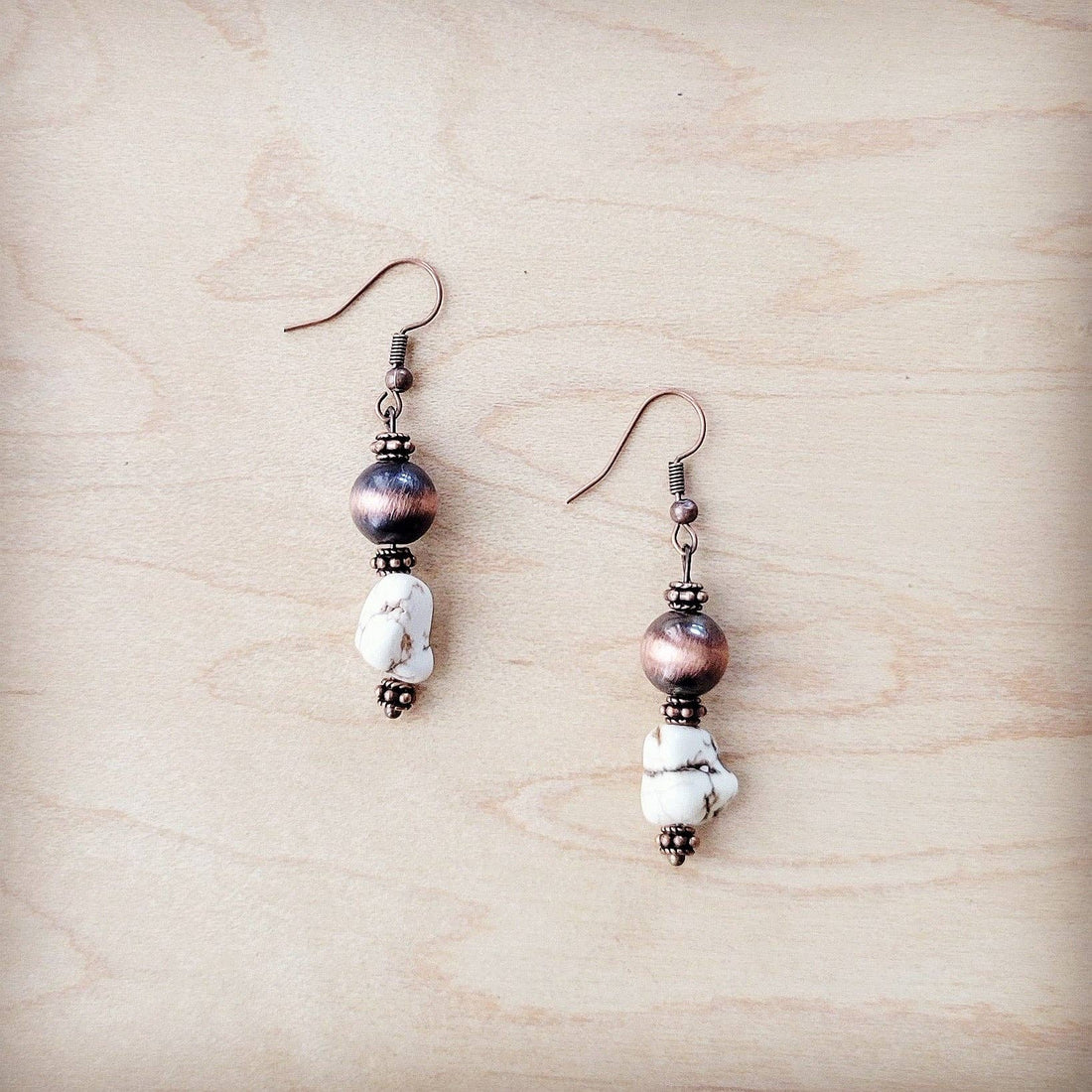 Western White Turquoise w/ Copper Bead Drop Earring