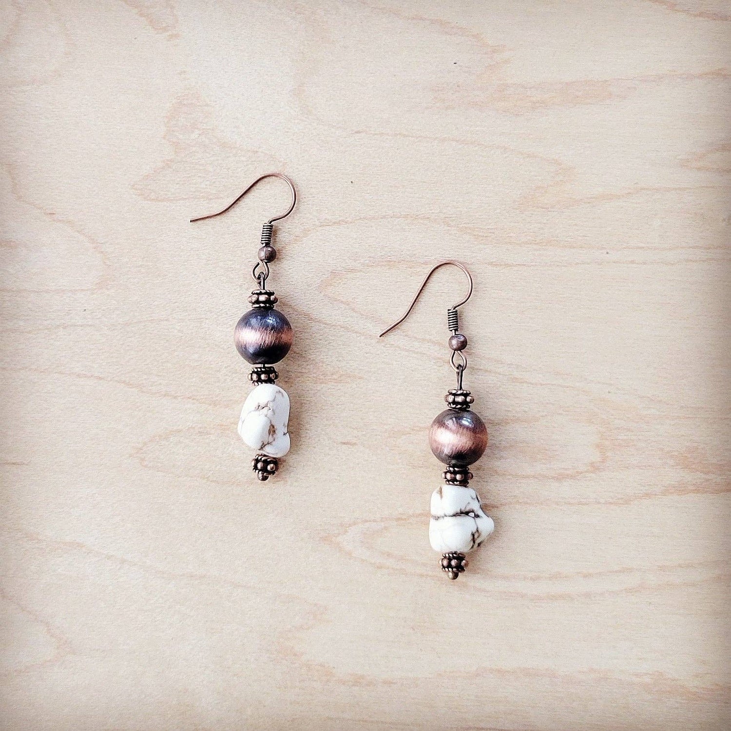 Western White Turquoise w/ Copper Bead Drop Earring