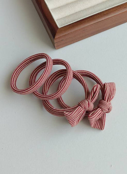Red Striped Bow Seamless Hair Ties (Set of 4)