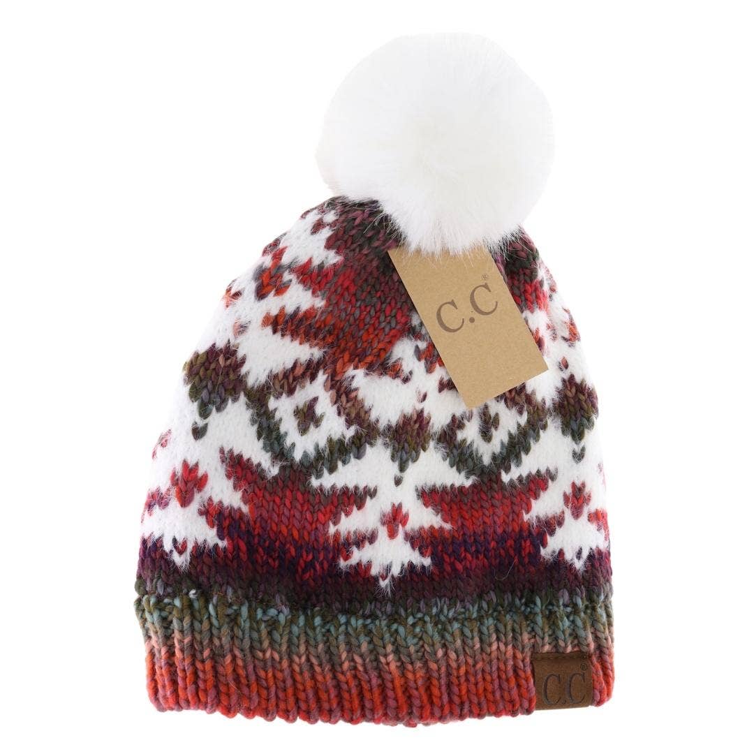 Ombre Aztec Faux Fur Pom C.C Beanie
