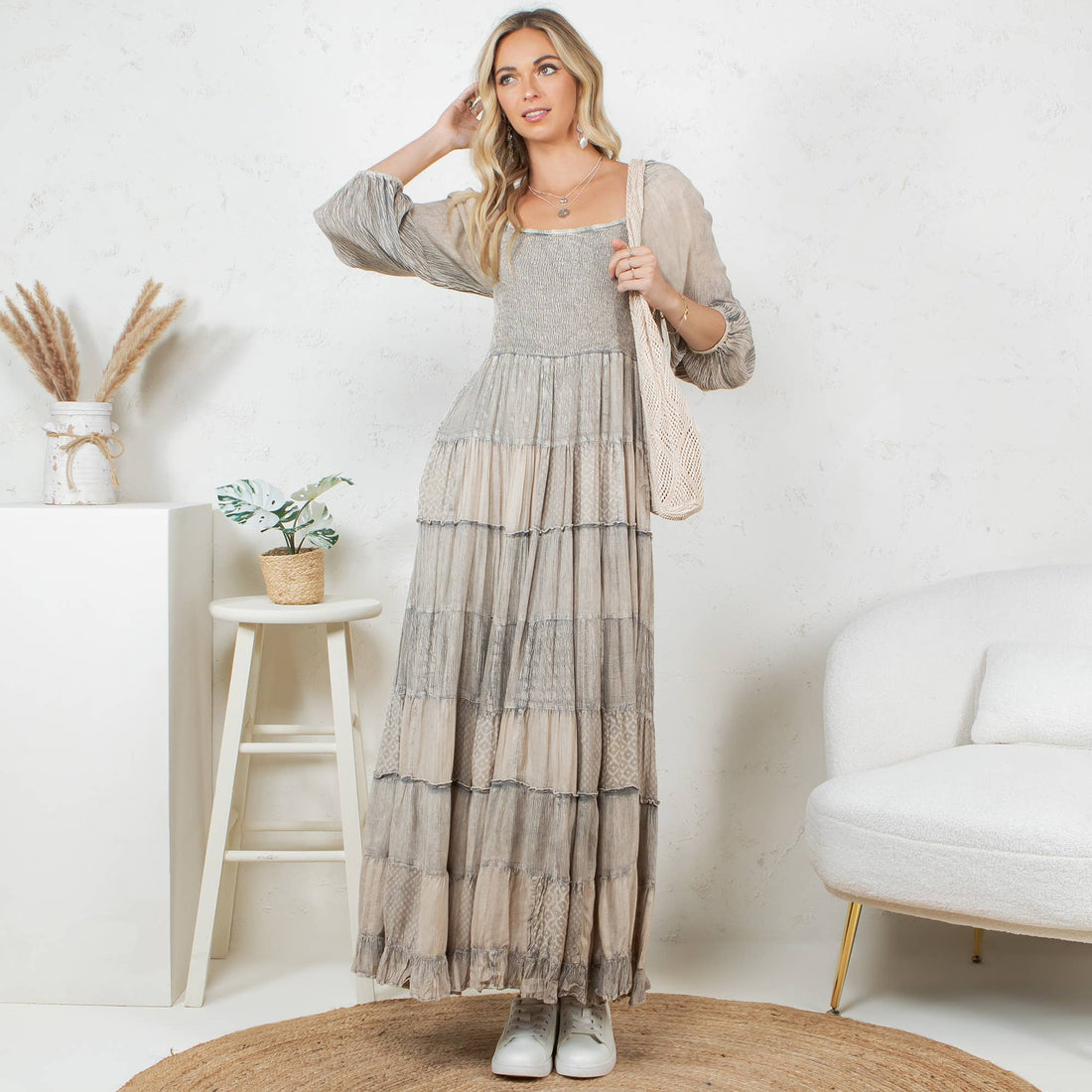 Mae Smocked Patchwork Maxi Dress