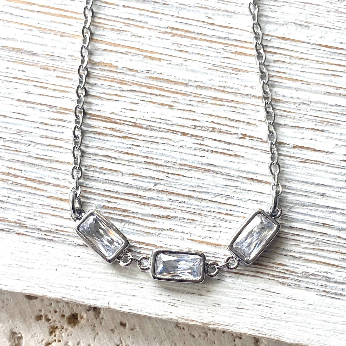 Layering Necklace Crystal Rectangle Stainless Steel Jewelry