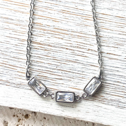 Layering Necklace Crystal Rectangle Stainless Steel Jewelry