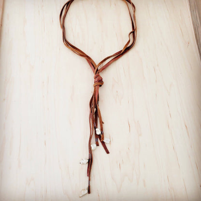 Rustic Knotted Leather Cord Necklace with White Turquoise