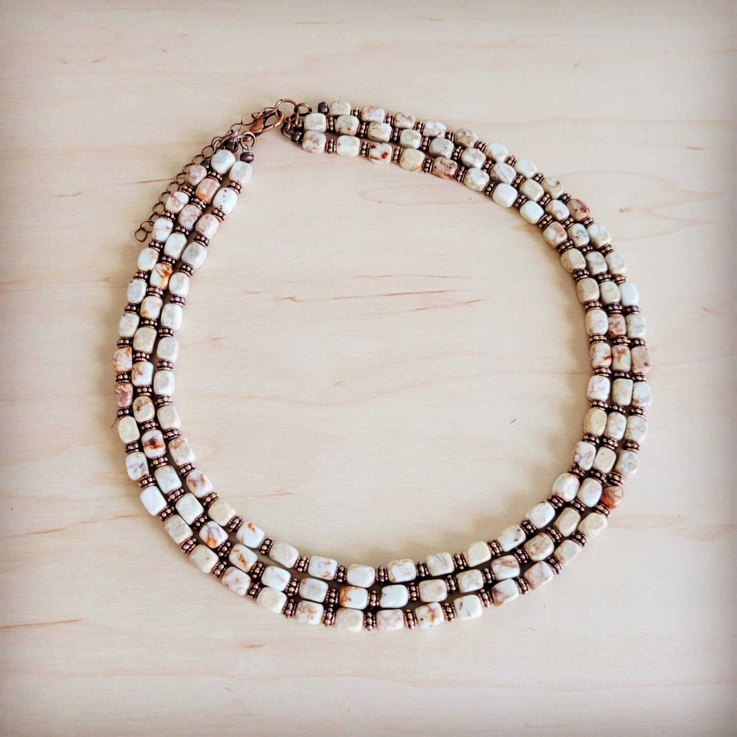 Triple Strand Layered Boho Sandstone Regalite Necklace