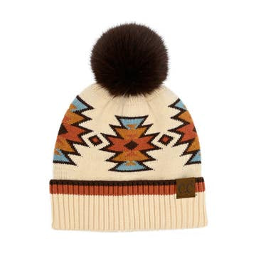 Southwestern Faux Fur Pom C.C Beanie