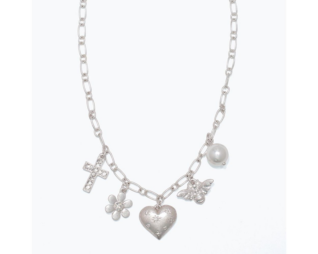 Silver Charm Necklace with crystals
