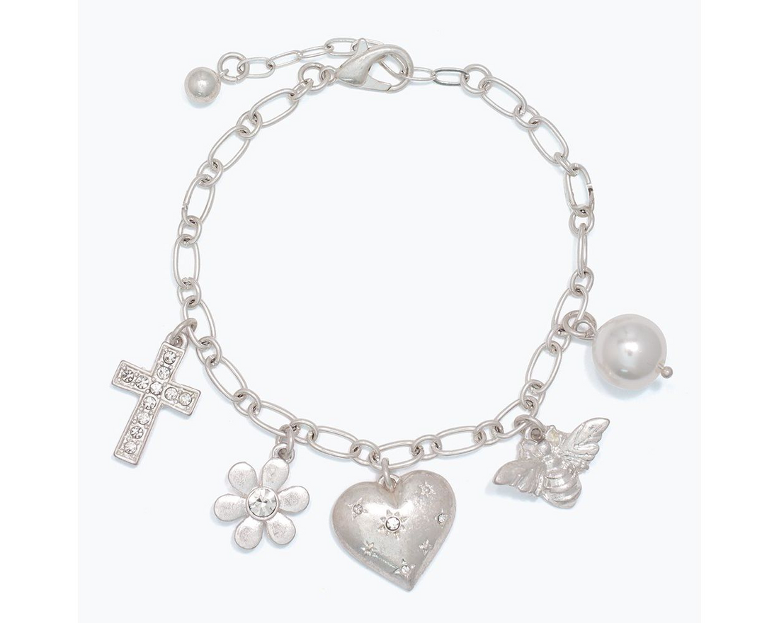Burnished Silver Bracelet with Charms