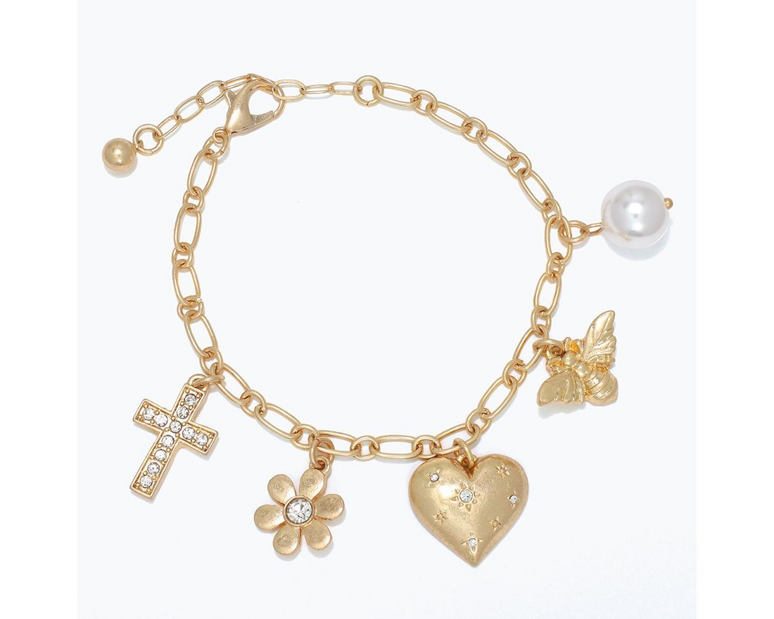 Gold Link Bracelet with Charms