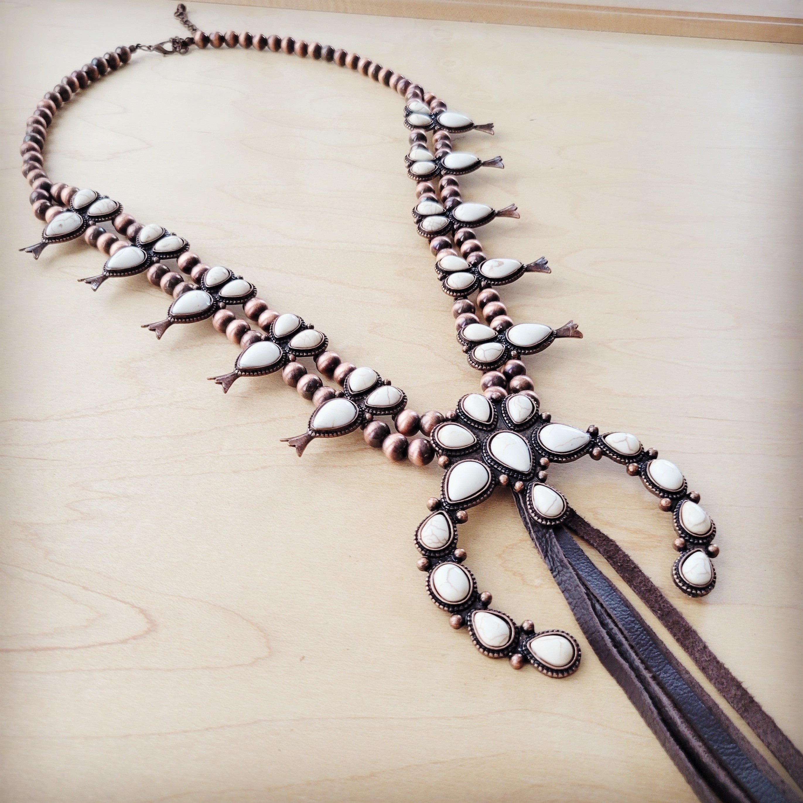 White Turqu Squash Blossom Necklace W Tassel
