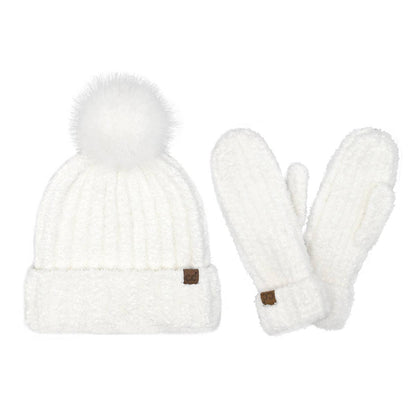 Cozy Yarn Hat and Mitten Set C.C Beanie