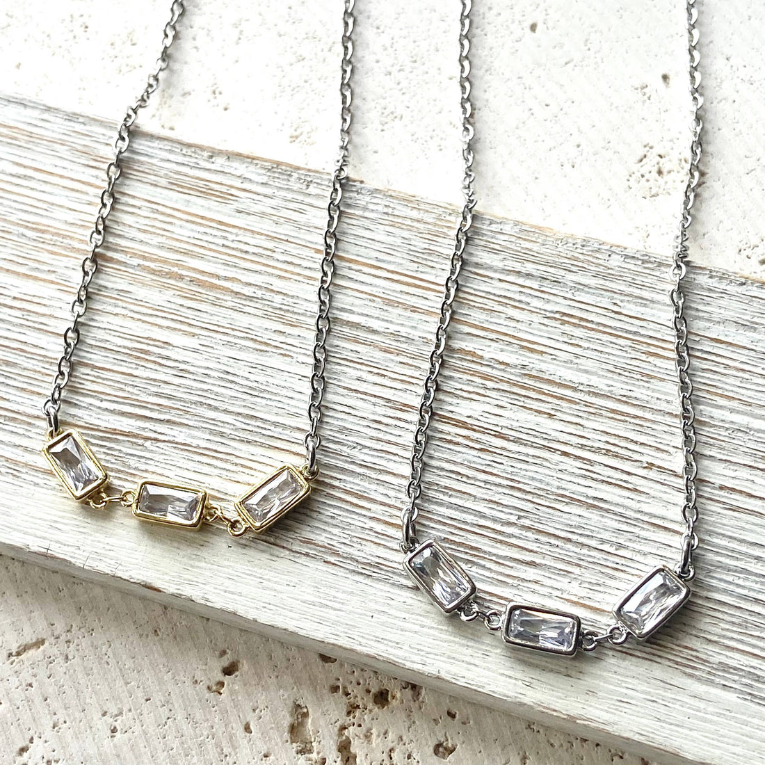 Layering Necklace Crystal Rectangle Stainless Steel Jewelry