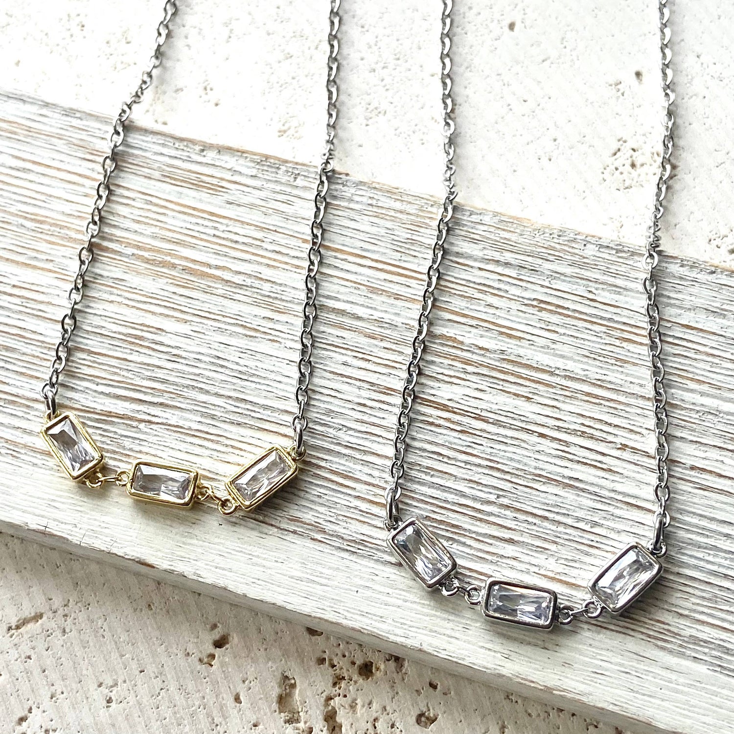 Layering Necklace Crystal Rectangle Stainless Steel Jewelry