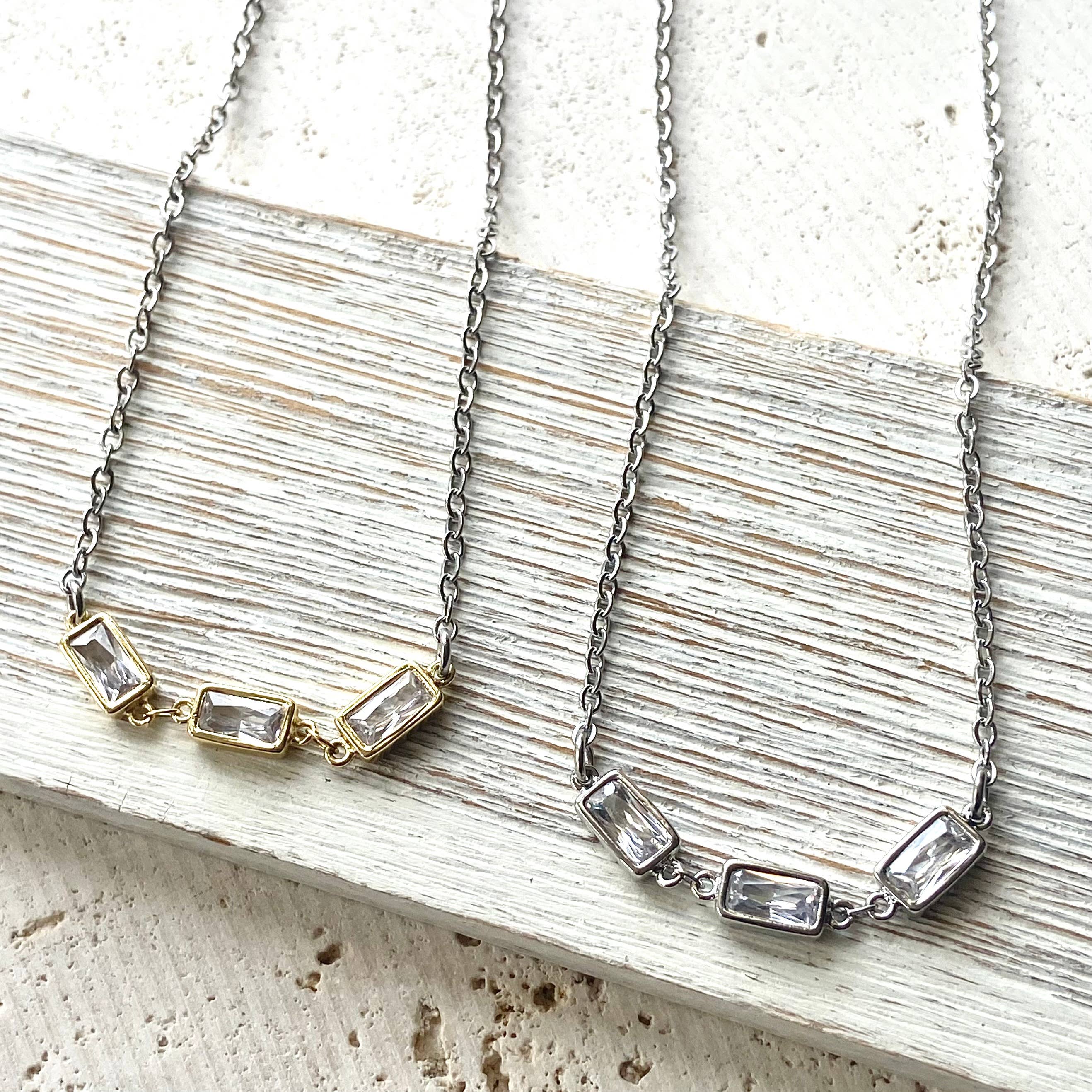 Layering Necklace Crystal Rectangle Stainless Steel Jewelry