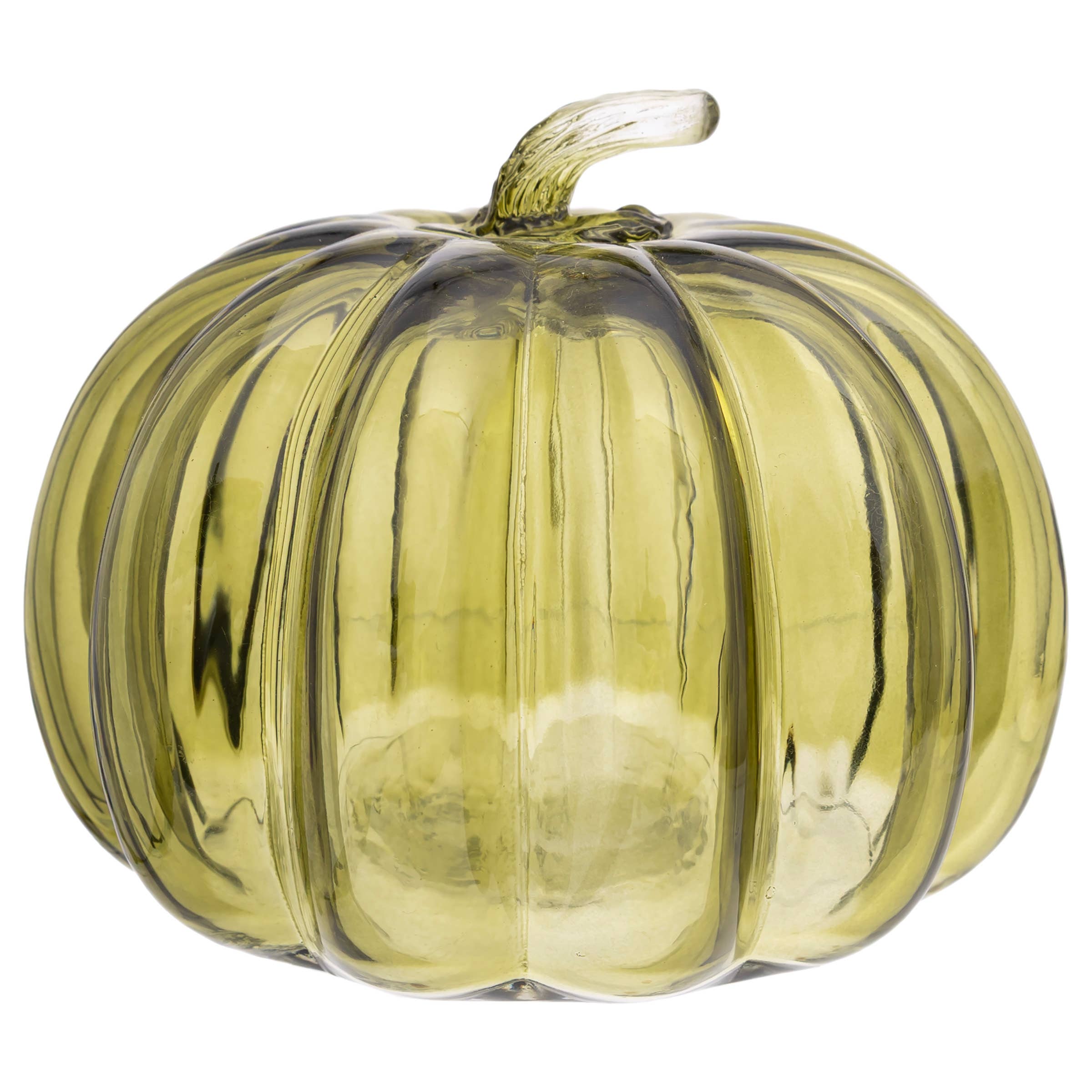 6.25" Olive Green Glass Pumpkin