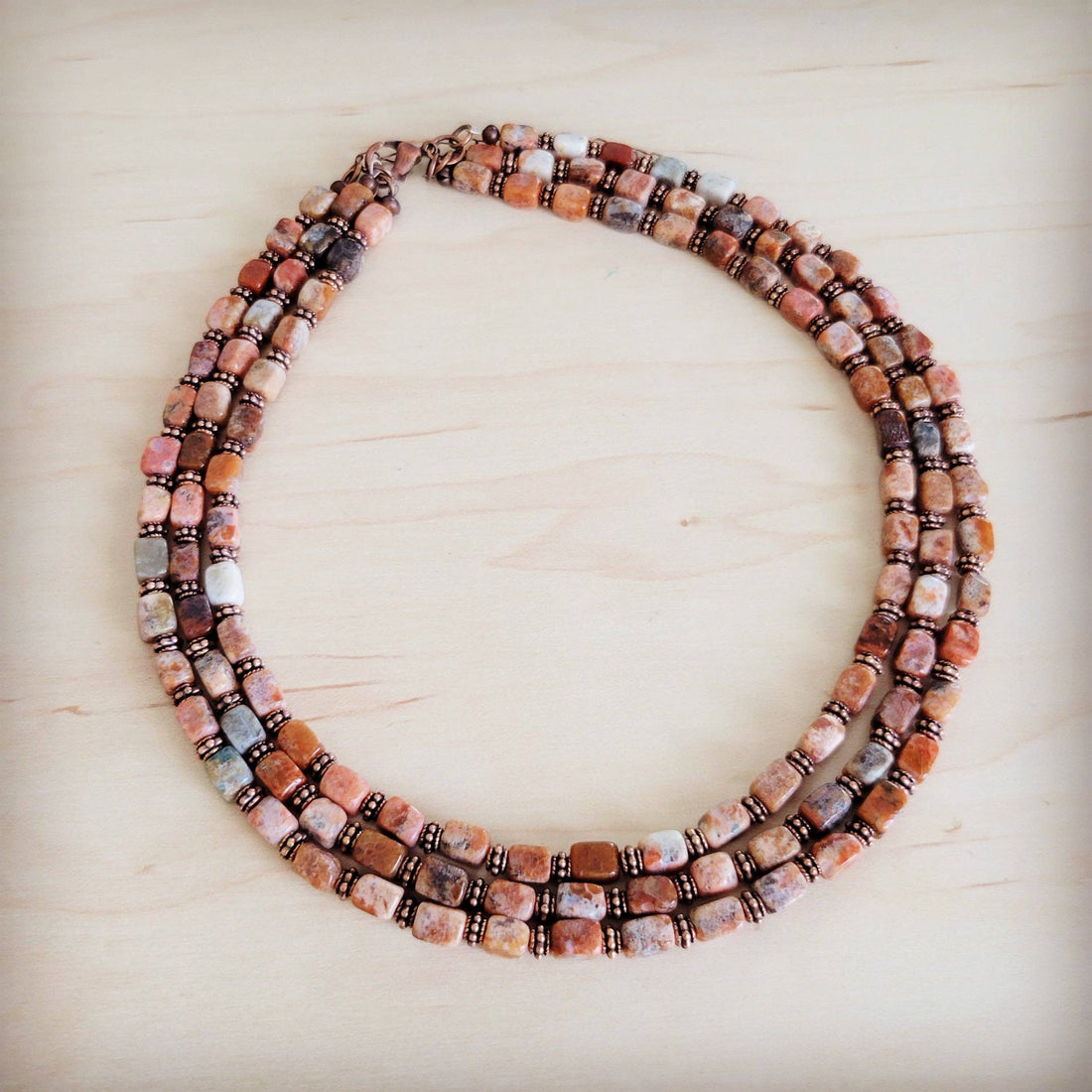 Triple Strand Layered Boho Earth Regalite Collar Necklace