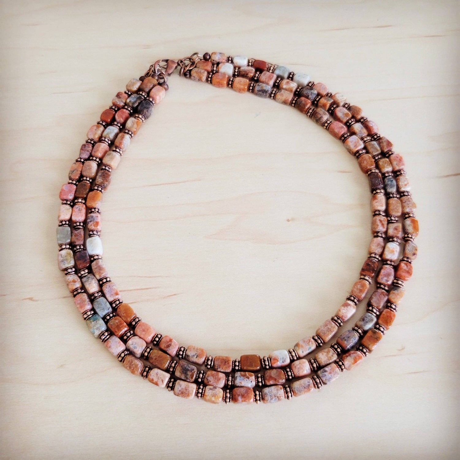 Triple Strand Layered Boho Earth Regalite Collar Necklace