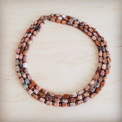 Triple Strand Layered Boho Earth Regalite Collar Necklace