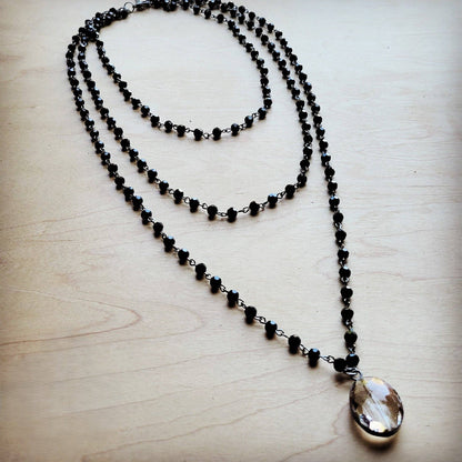 Faceted Glass Beaded Triple Strand Layering Necklace w/ Pendant