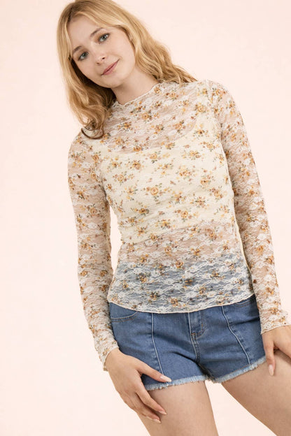 Meadow High Neck Mesh Lace Top
