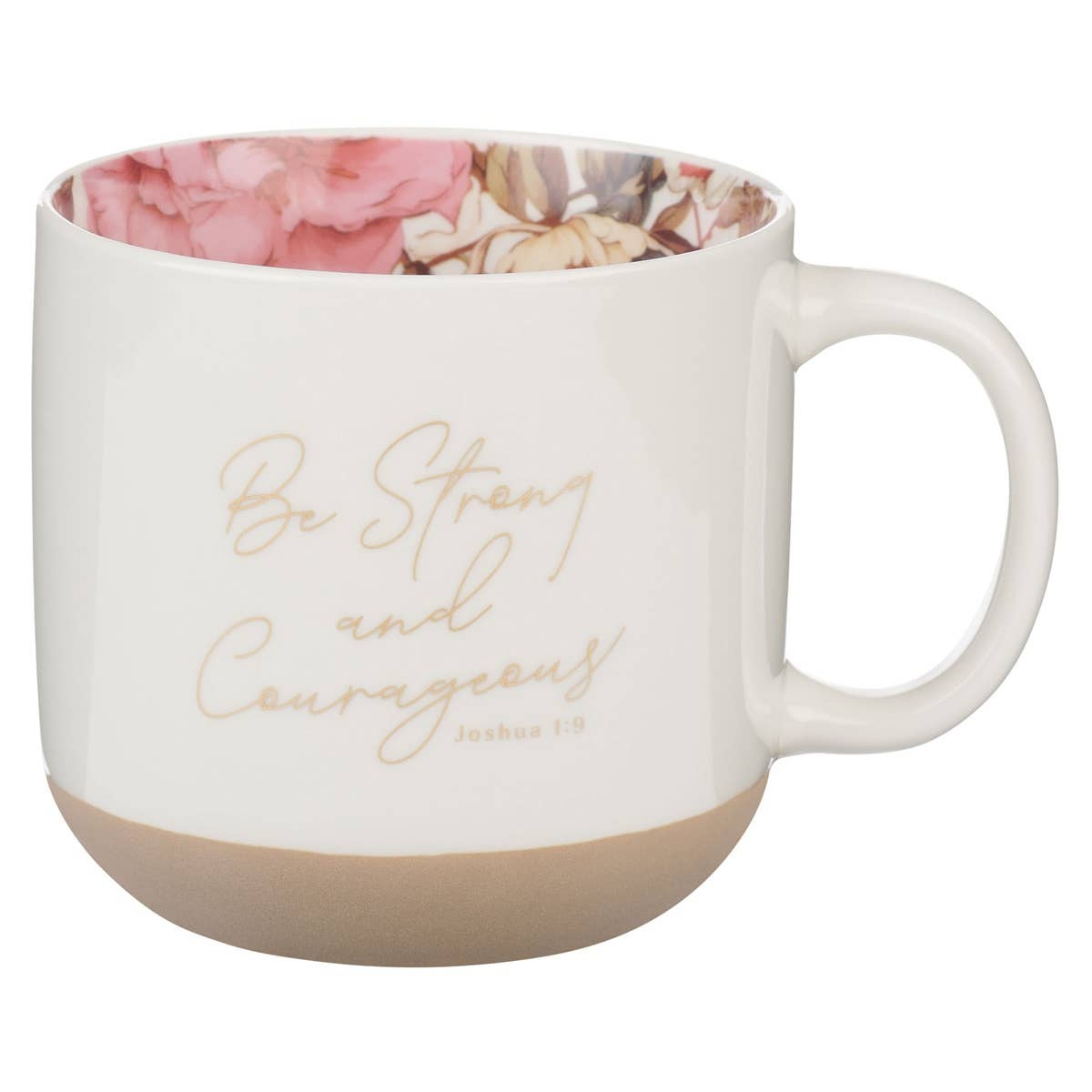 Mug White Floral Strong &amp; Courageous Josh. 1:9