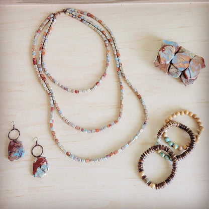 Triple Strand Layered Western Boho Aqua Terra Necklace