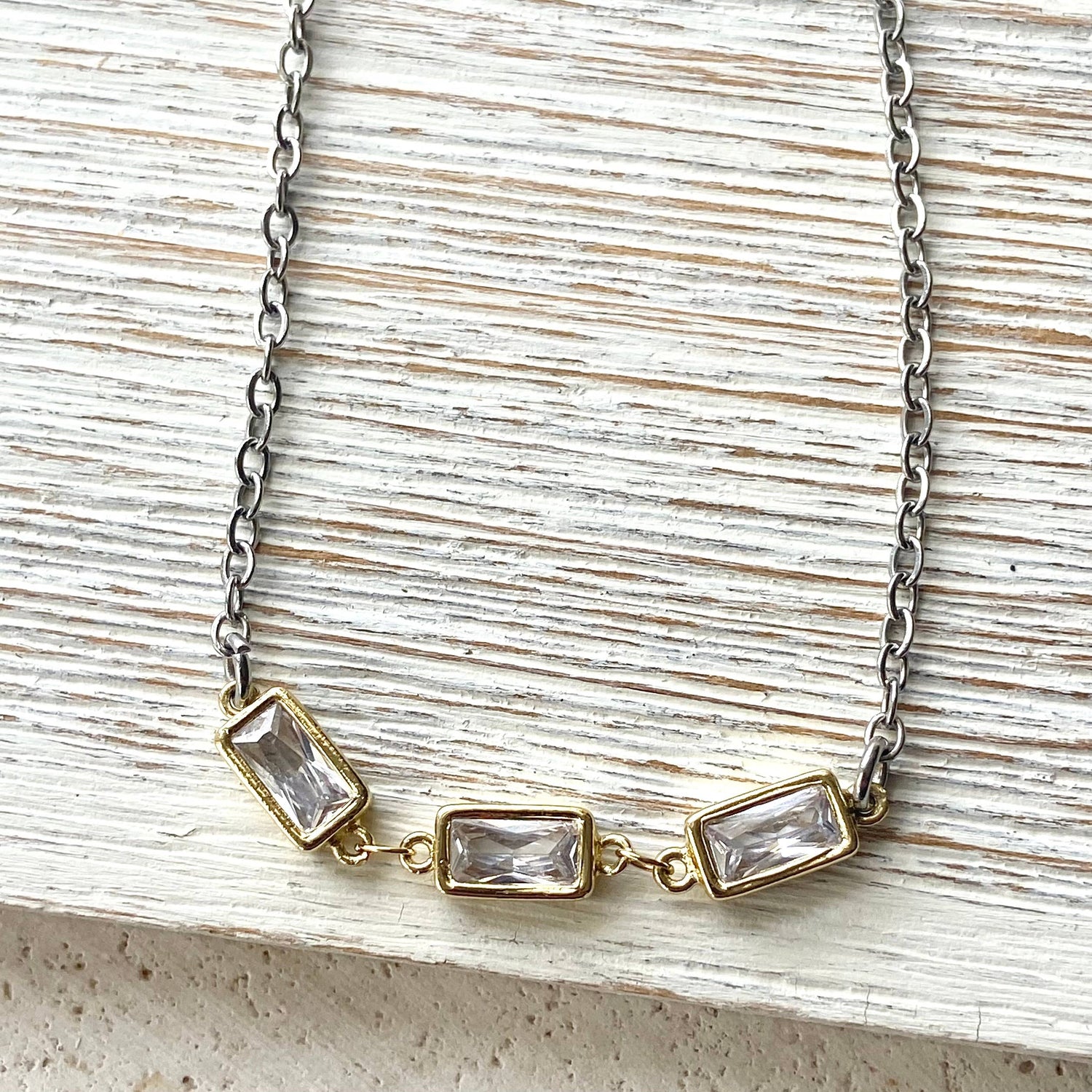 Layering Necklace Crystal Rectangle Stainless Steel Jewelry