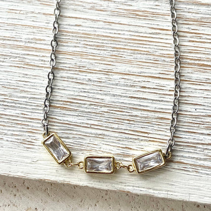 Layering Necklace Crystal Rectangle Stainless Steel Jewelry