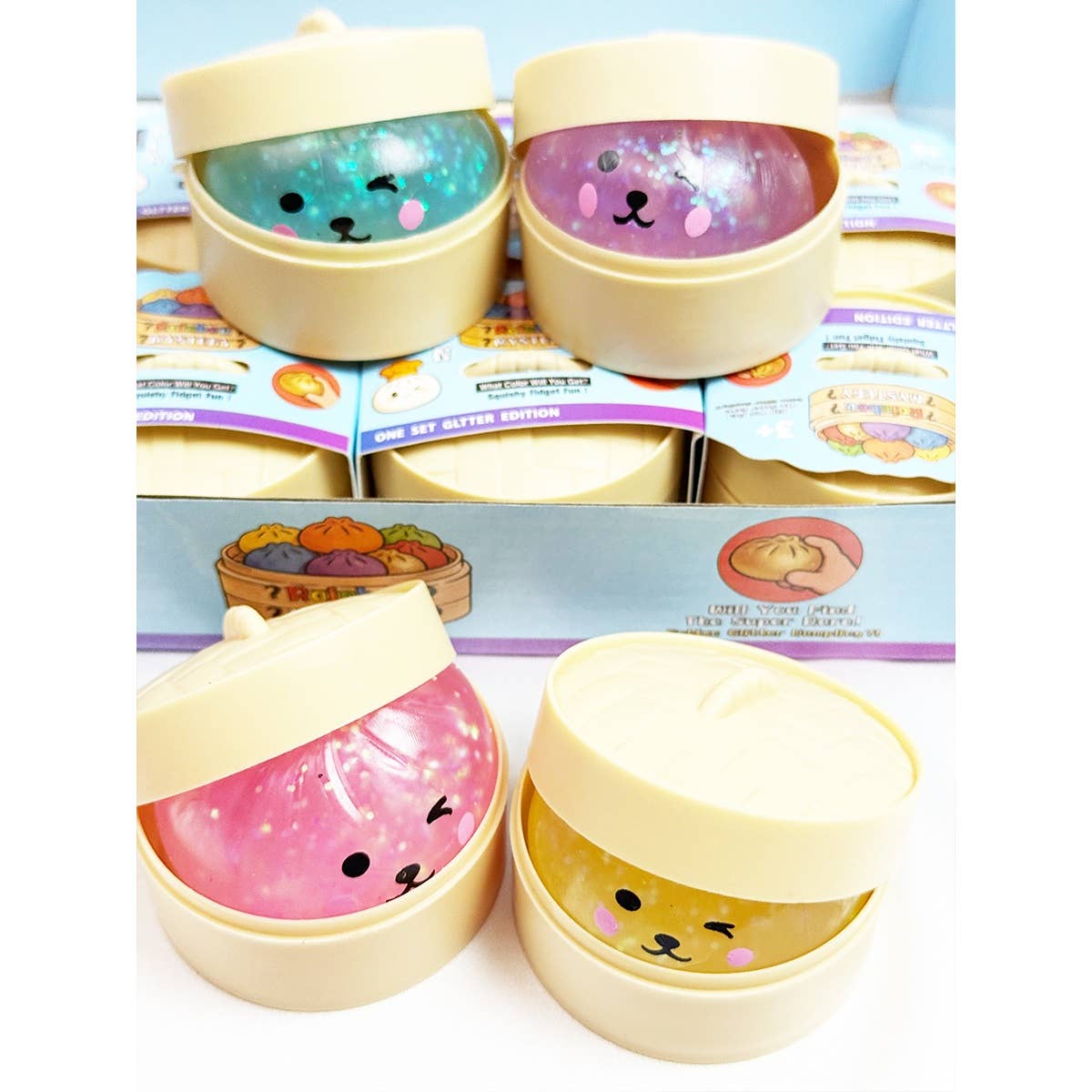 Mini Glittered Dumpling Squishy with Steamer