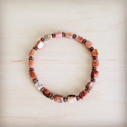 Genuine Regalite and Copper Stretch Beaded Bracelet Earth