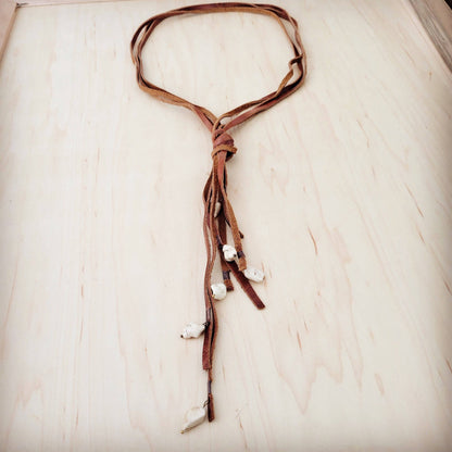 Rustic Knotted Leather Cord Necklace with White Turquoise