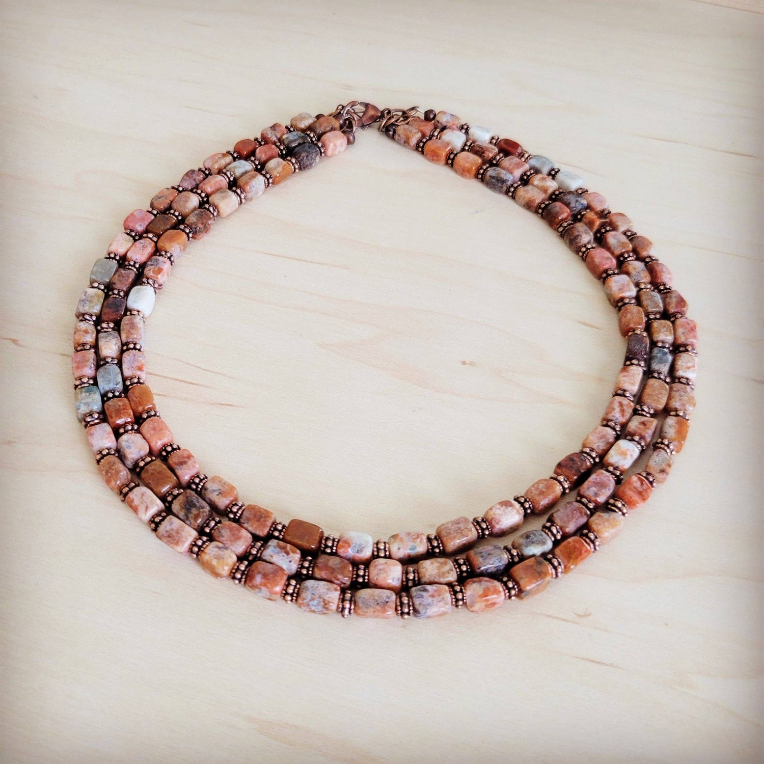 Triple Strand Layered Boho Earth Regalite Collar Necklace