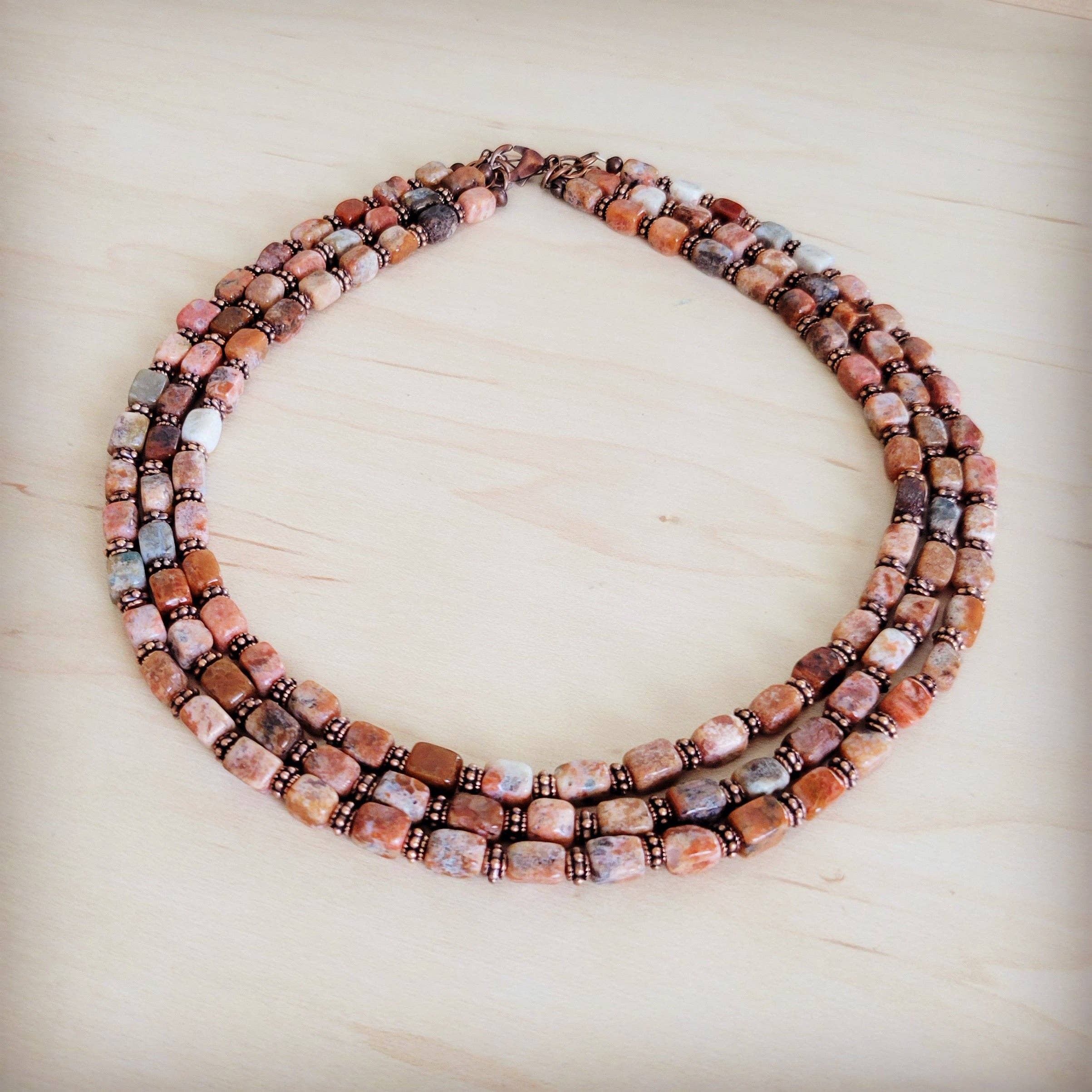 Triple Strand Layered Boho Earth Regalite Collar Necklace
