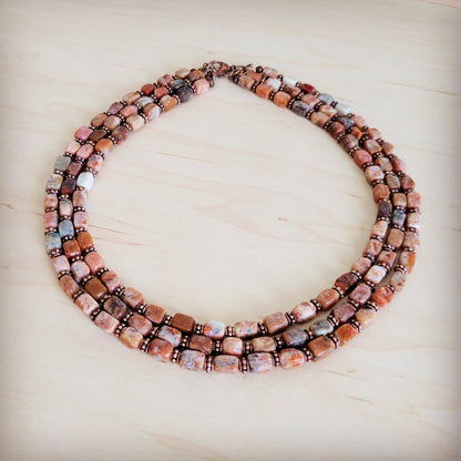 Triple Strand Layered Boho Earth Regalite Collar Necklace