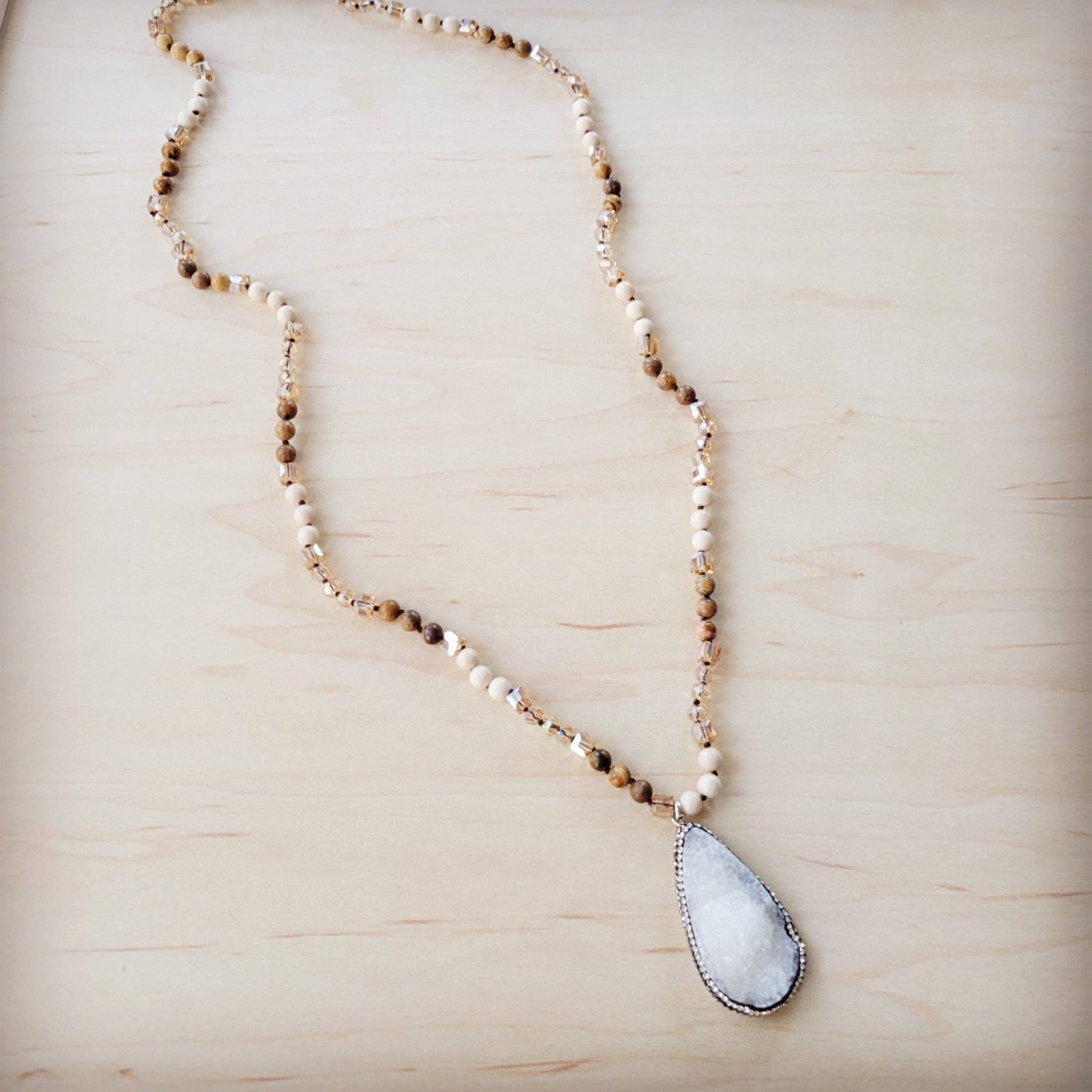 Picture Jasper Beaded Necklace w/ Druzy Pendant
