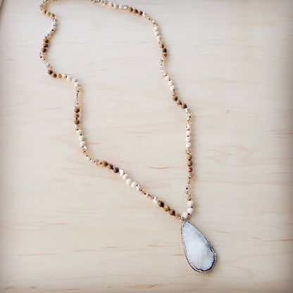 Picture Jasper Beaded Necklace w/ Druzy Pendant
