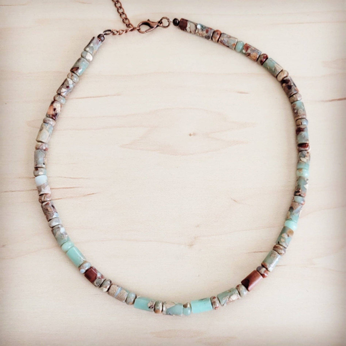 Genuine Aqua Terra Collar Length Barrel Beaded Necklace