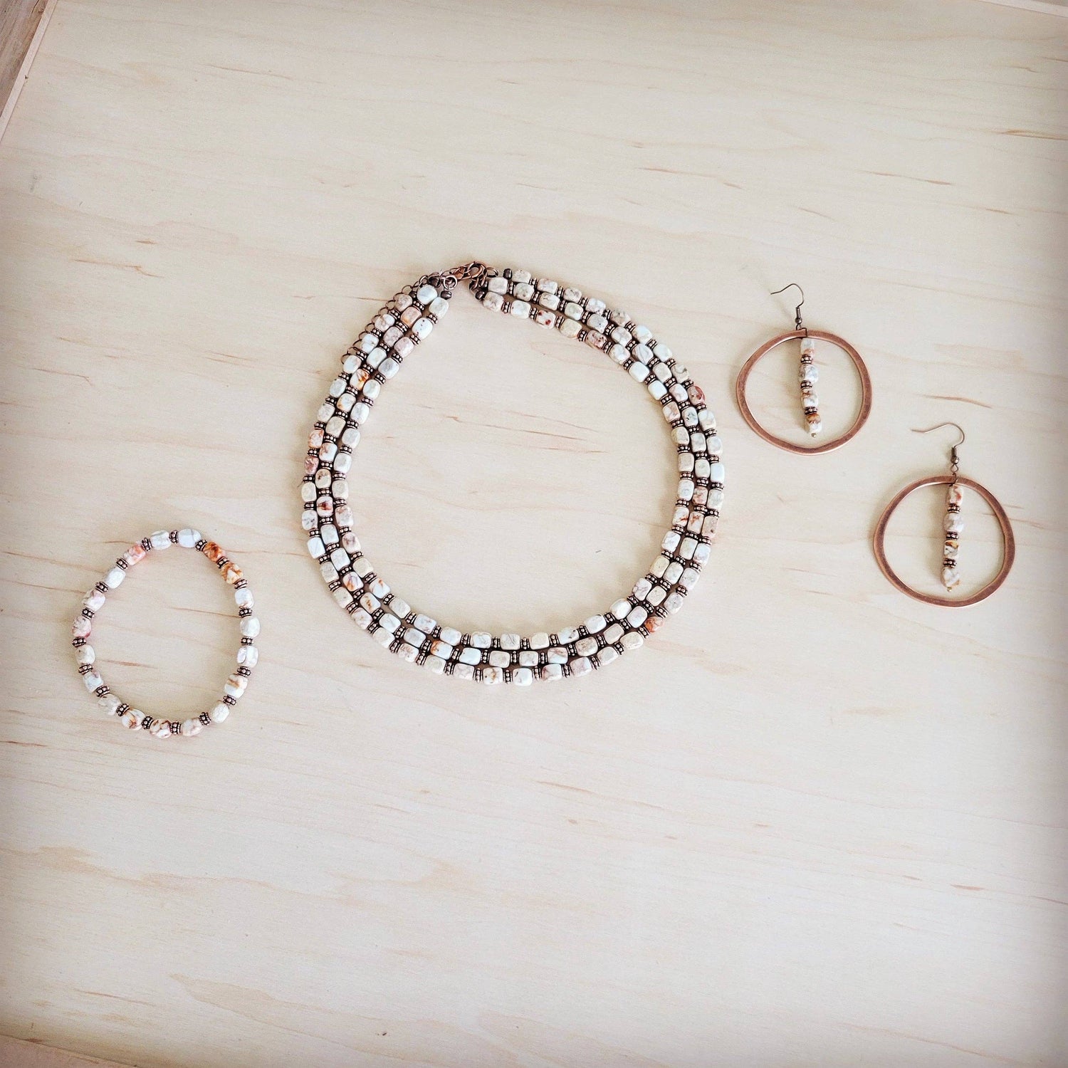Triple Strand Layered Boho Sandstone Regalite Necklace